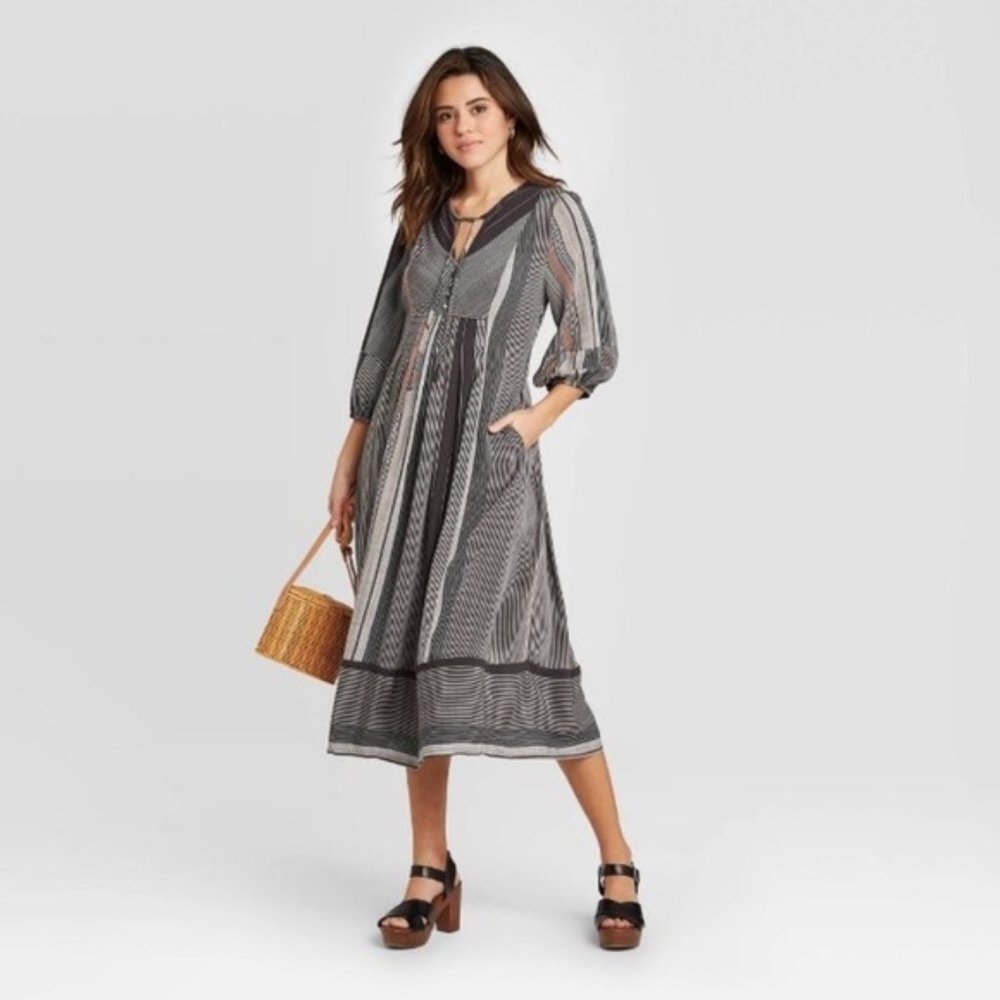 Universal Thread Striped Maxi Dress: Vneck&Buttons